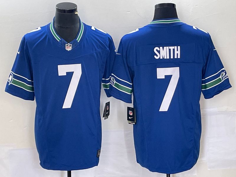 Men Seattle Seahawks 7 Smith Nike Royal Throwback Player Game NFL Jersey